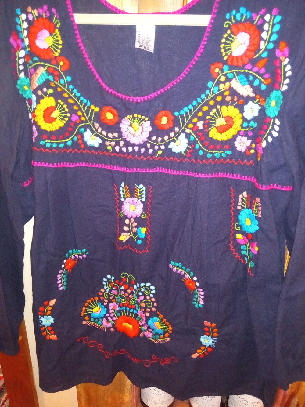 Embroidered Black  Floral Peasant Blouse